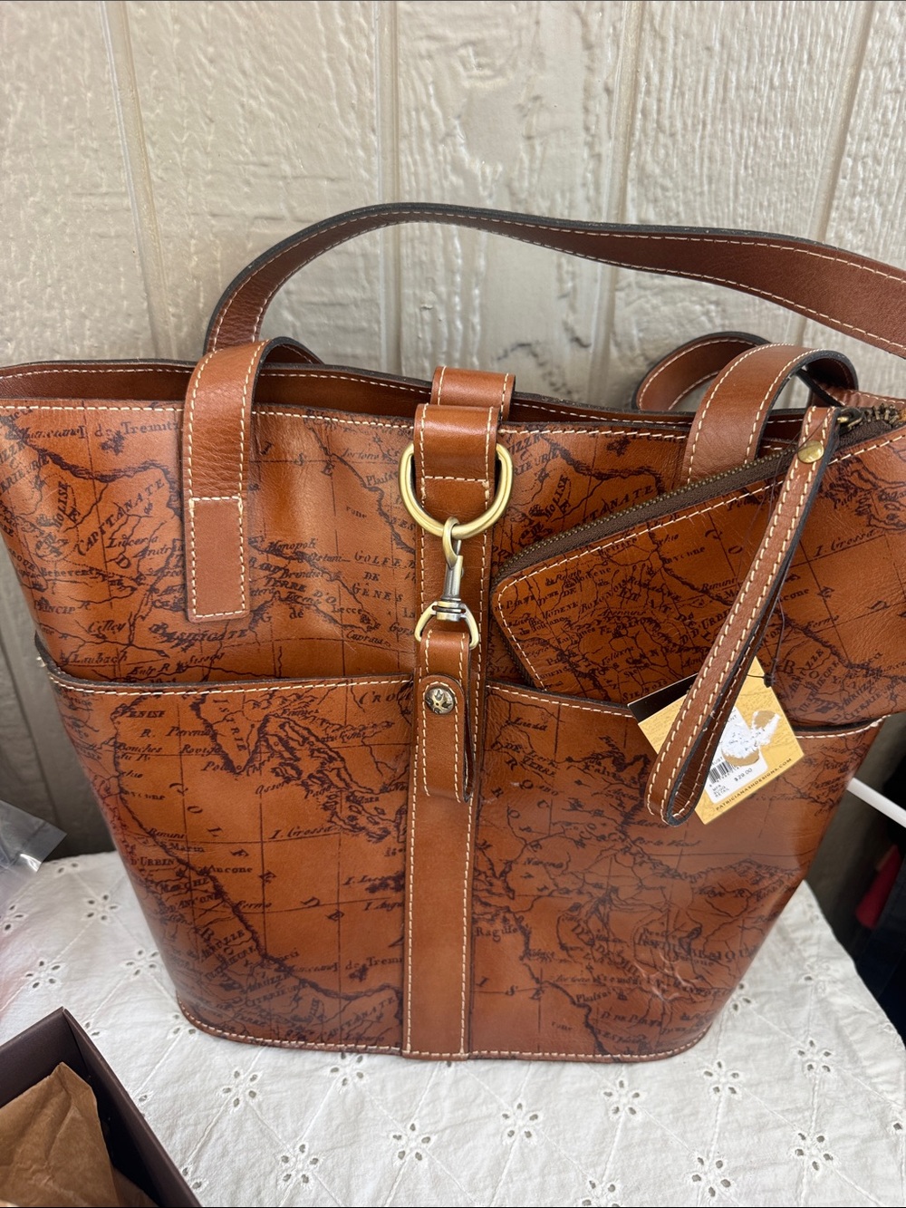 Patricia Nash Map-Print Leather Tote Bag & pouch